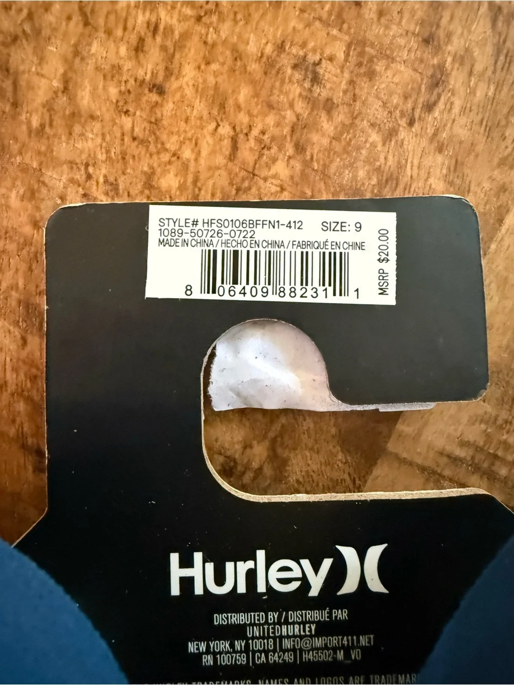 NWT Hurley Mens Navy Blue Logo Flip Flops, Size 9